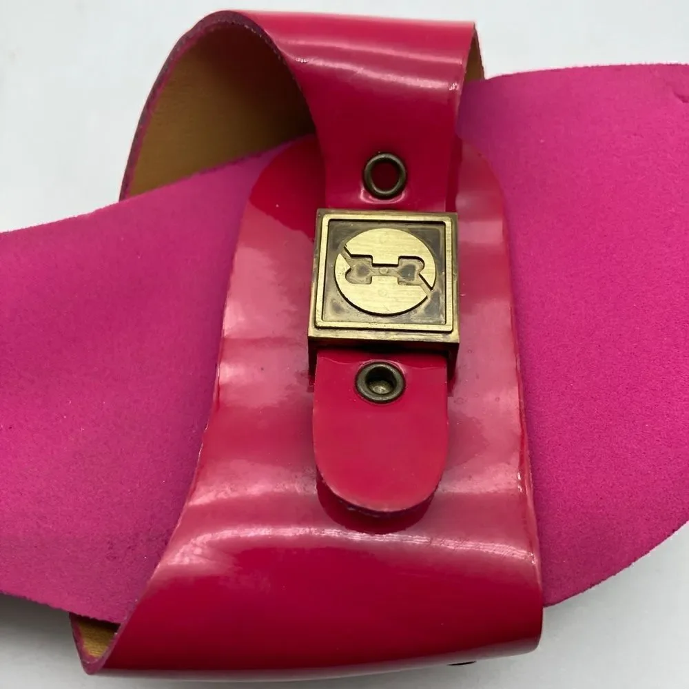 Flogg Melanie Red Patent Leather/ Wood Wedge Platform Slides Size 8,5
